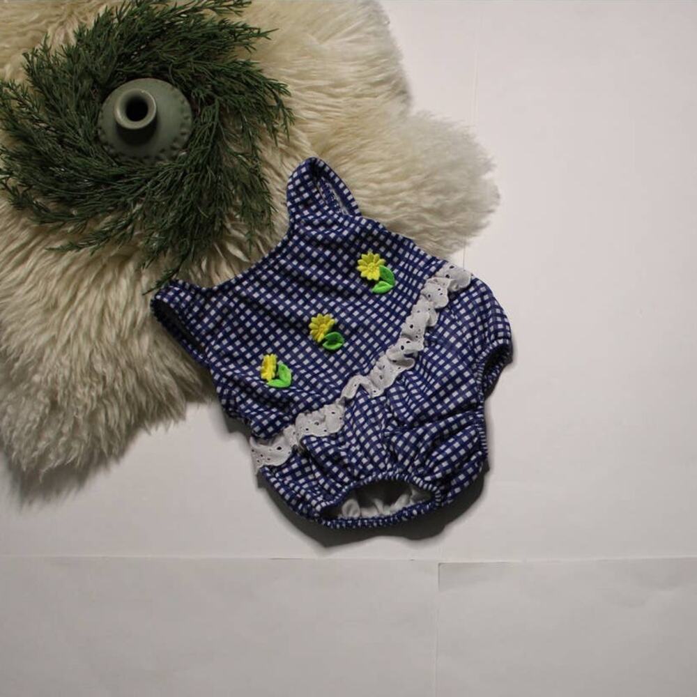 Vintage Baby 18M Blue Polka Dot One Piece Swimsuit